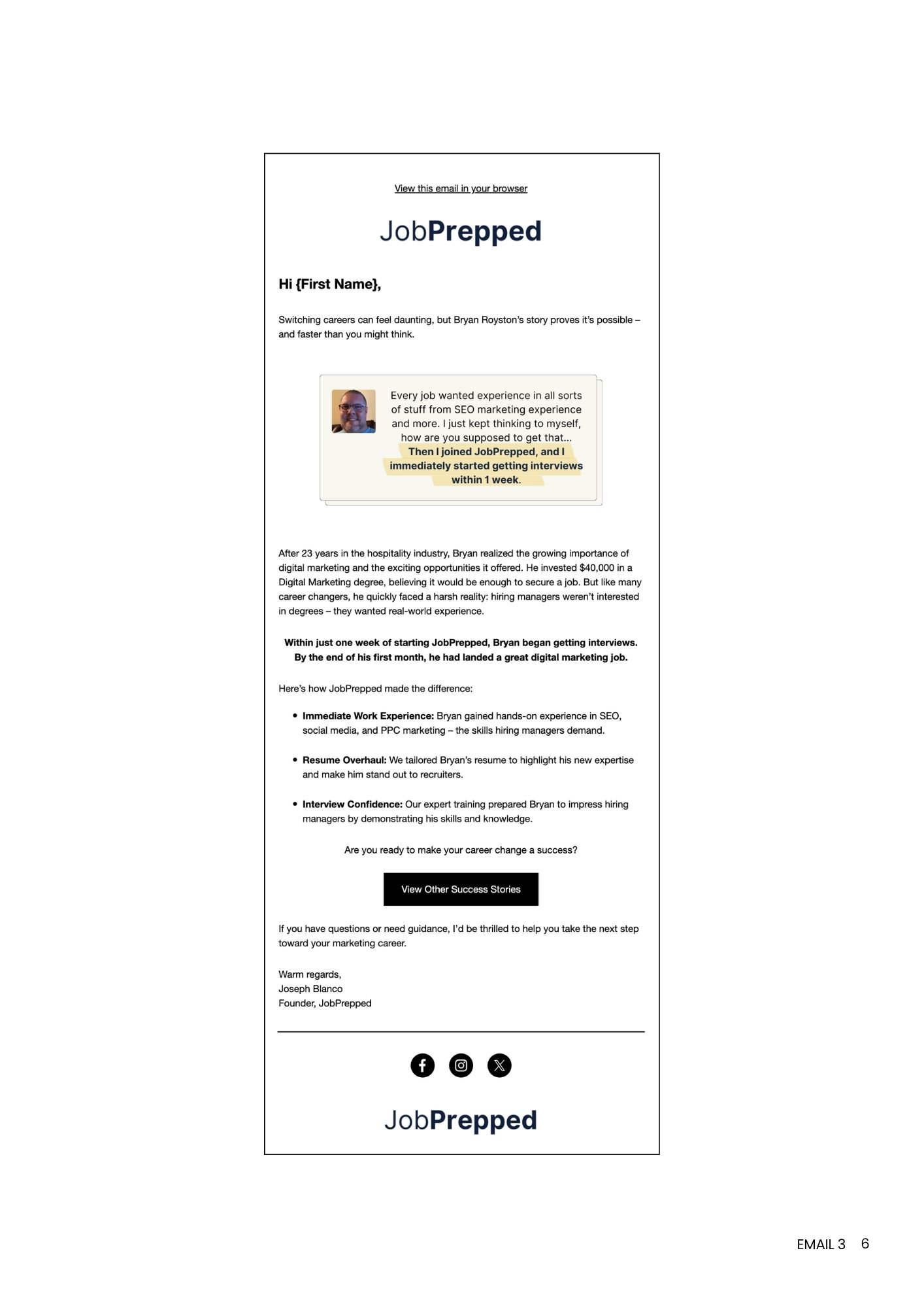 JobPrepped Email 3: career changer success story