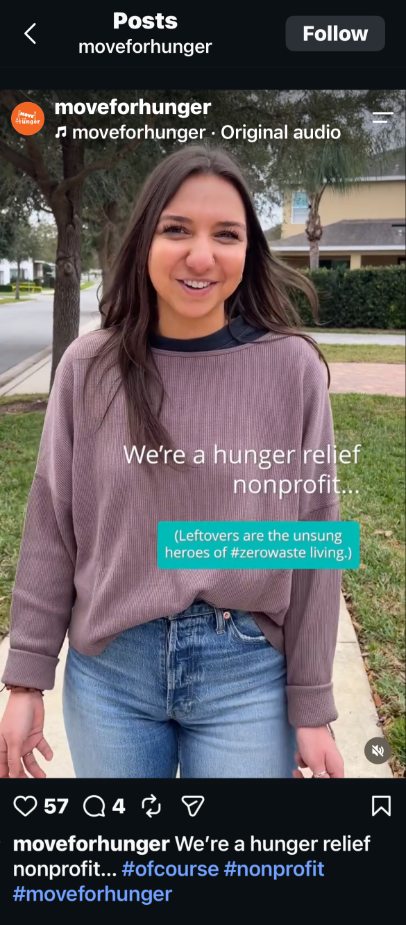 Move For Hunger hunger relief nonprofit Instagram post